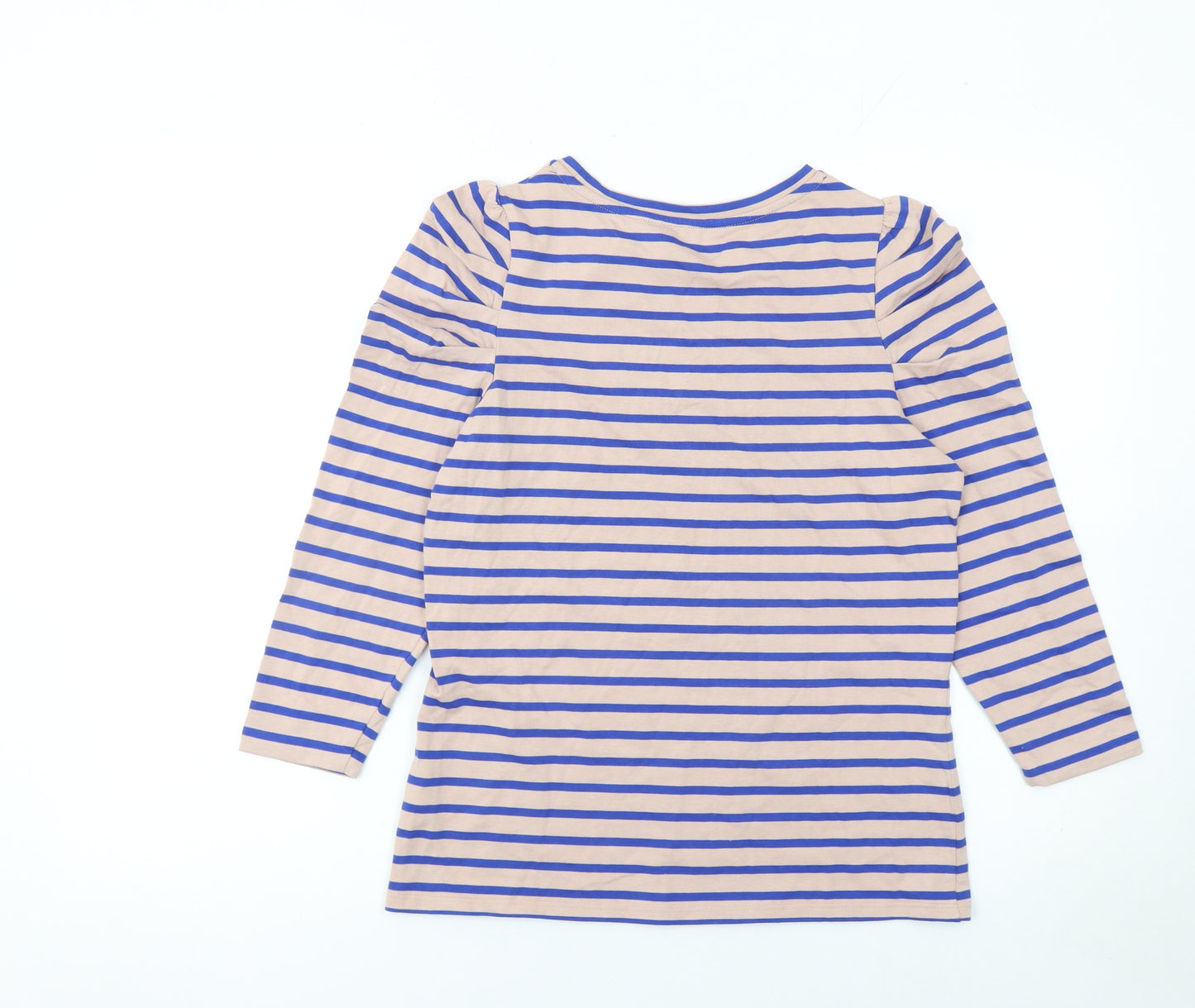 Boden Womens Beige Blue Striped 3/4 Sleeve Cotton T-Shirt UK 10