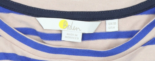 Boden Womens Beige Blue Striped 3/4 Sleeve Cotton T-Shirt UK 10