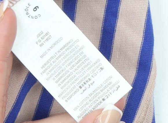 Boden Womens Beige Blue Striped 3/4 Sleeve Cotton T-Shirt UK 10