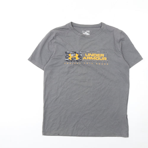 Under Armour Boys Grey Short Sleeve T-Shirt Size 12 Years Sports Logo Top