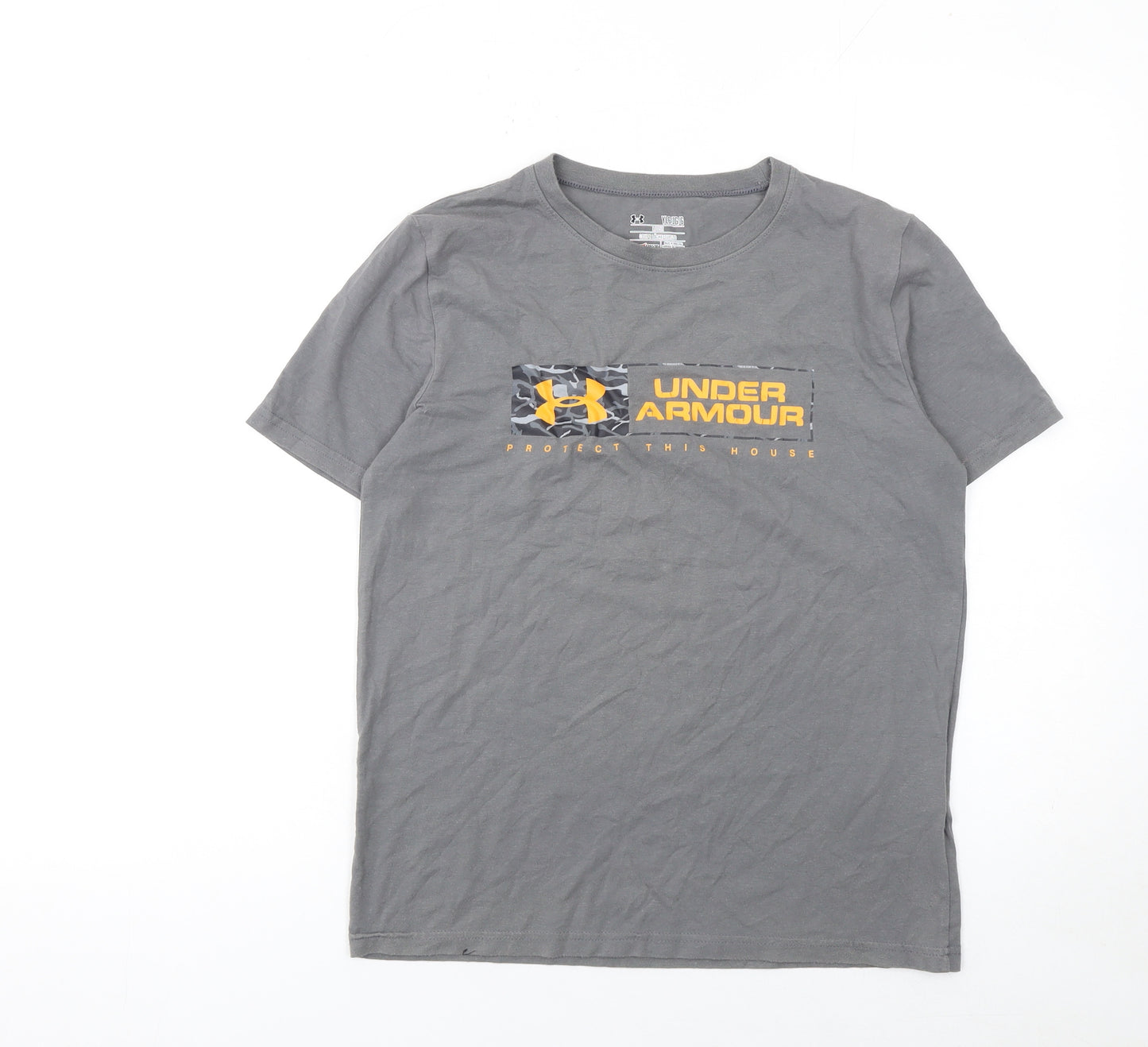 Under Armour Boys Grey Short Sleeve T-Shirt Size 12 Years Sports Logo Top