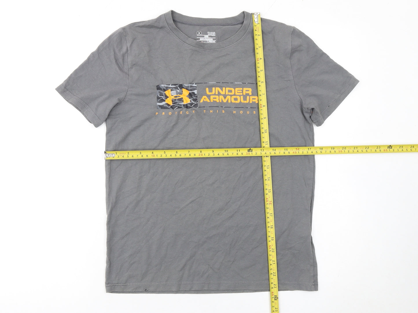 Under Armour Boys Grey Short Sleeve T-Shirt Size 12 Years Sports Logo Top