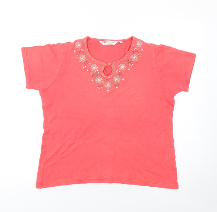EWM Women Pink Embroidered Floral Cotton T-Shirt Size 14-16