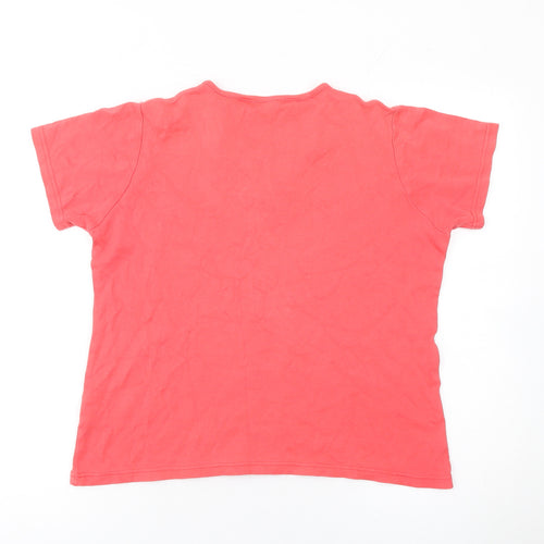 EWM Women Pink Embroidered Floral Cotton T-Shirt Size 14-16