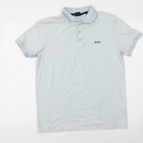BOSS Men's Blue Pima Cotton Polo Shirt Size L Short Sleeve