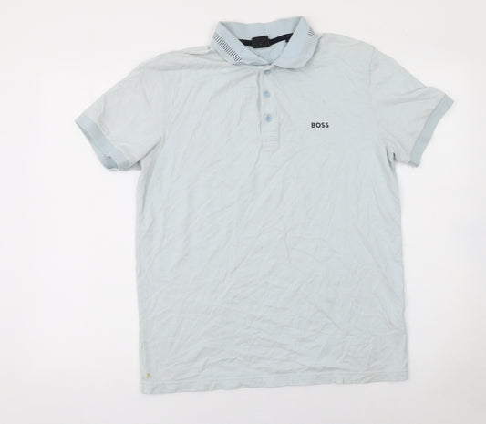 BOSS Men's Blue Pima Cotton Polo Shirt Size L Short Sleeve