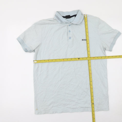 BOSS Men's Blue Pima Cotton Polo Shirt Size L Short Sleeve