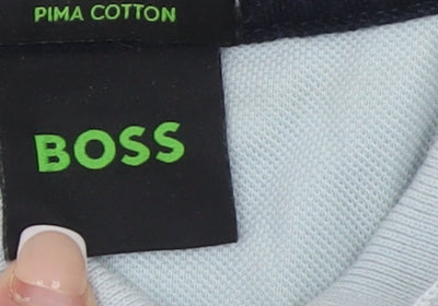 BOSS Men's Blue Pima Cotton Polo Shirt Size L Short Sleeve