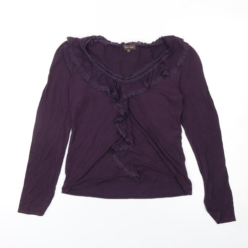 Phase Eight Women's Purple Ruffle Long Sleeve Jersey Blouse Size 10