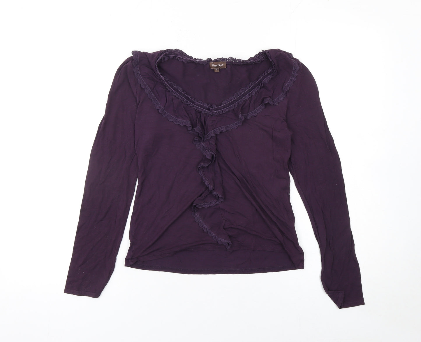 Phase Eight Women's Purple Ruffle Long Sleeve Jersey Blouse Size 10