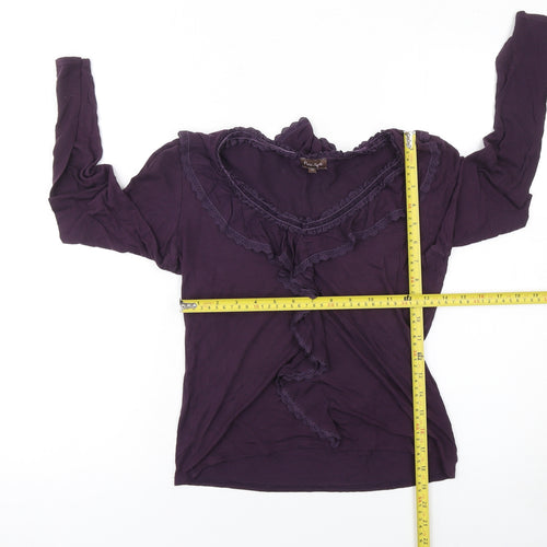 Phase Eight Women's Purple Ruffle Long Sleeve Jersey Blouse Size 10
