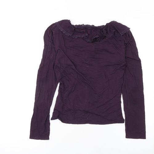 Phase Eight Women's Purple Ruffle Long Sleeve Jersey Blouse Size 10