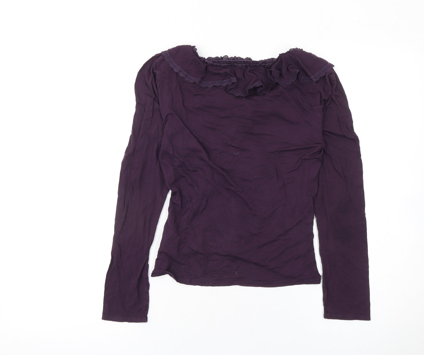 Phase Eight Women's Purple Ruffle Long Sleeve Jersey Blouse Size 10