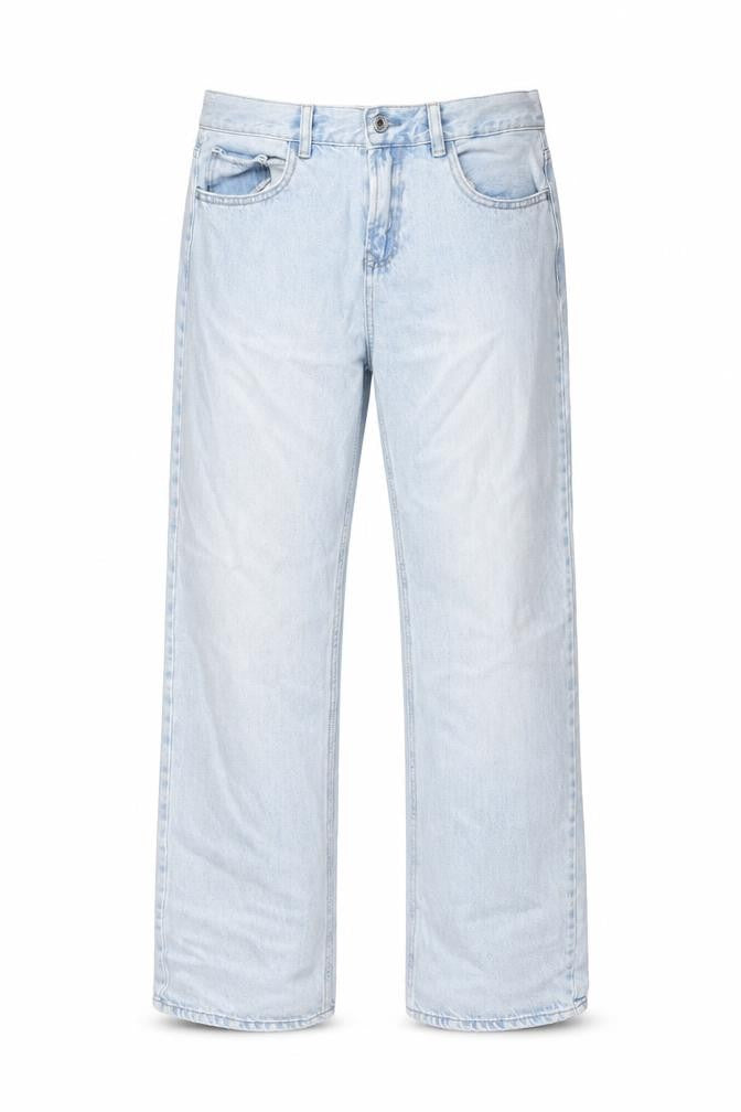 Front view of Stradivarius unisex light blue straight leg denim jeans m