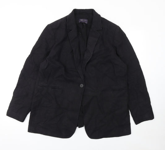 Marks and Spencer Women Black Linen Blend Single-Breasted Blazer Size 18