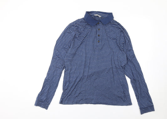Gieves & Hawkes Men’s Blue Striped Long Sleeve Cotton Polo Shirt Size S
