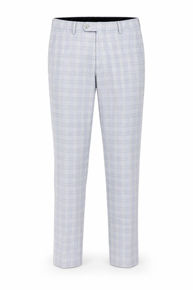 Front view of Spin Men's Grey Check Slim Fit Chino Trousers Size 38S