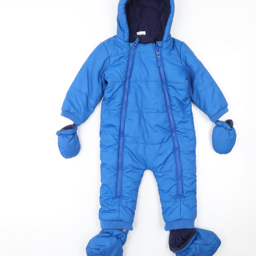F&F Blue Padded Hooded Snowsuit 9-12 Months Unisex Baby Winter Outerwear