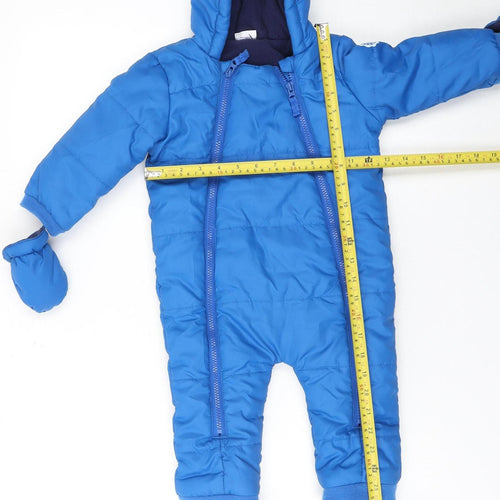 F&F Blue Padded Hooded Snowsuit 9-12 Months Unisex Baby Winter Outerwear