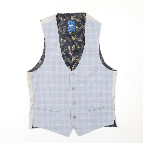 Spin Men's Blue Checked Formal Waistcoat Size 8R