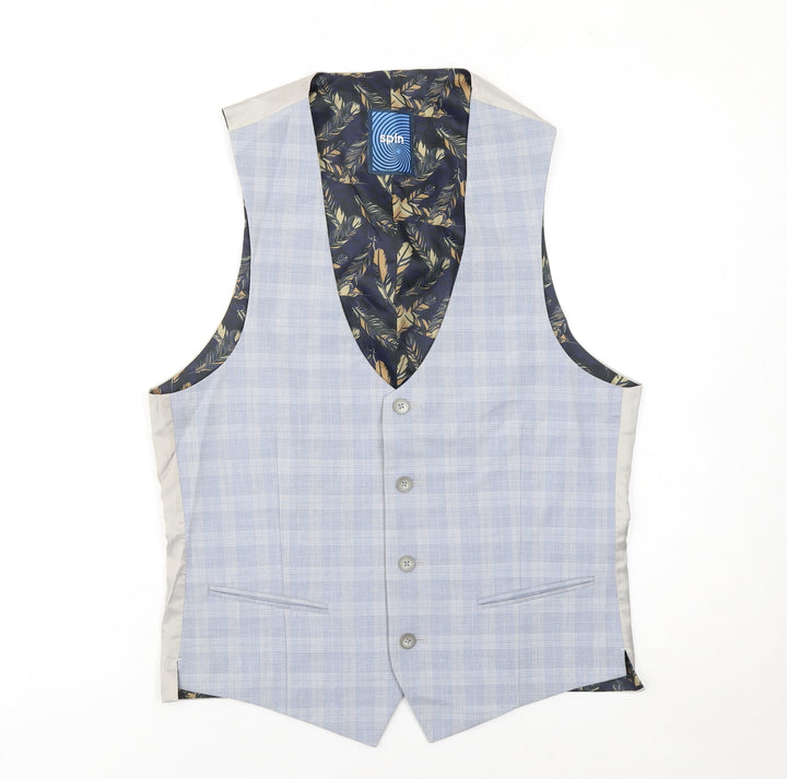 Spin Men's Blue Checked Formal Waistcoat Size 8R