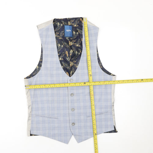 Spin Men's Blue Checked Formal Waistcoat Size 8R
