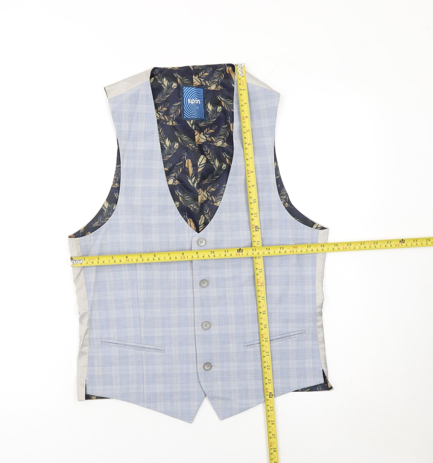 Spin Men's Blue Checked Formal Waistcoat Size 8R