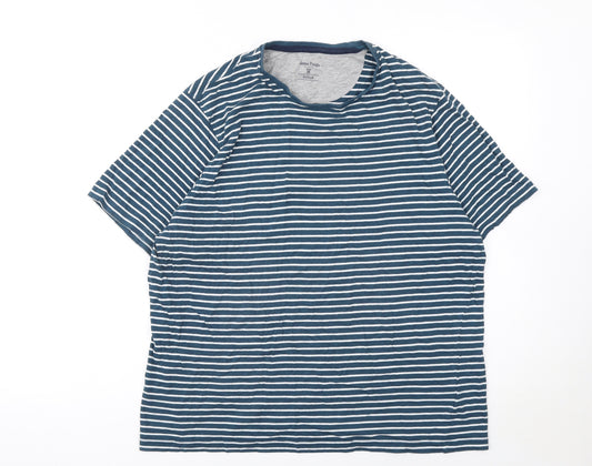 James Pringle Men’s Blue Striped Cotton Crew Neck T-Shirt Medium