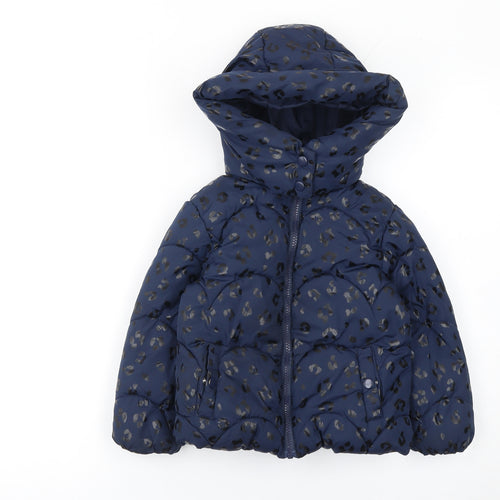 Primark Girls Blue Animal Print Hooded Puffer Jacket 3-4 Years Winter Coat