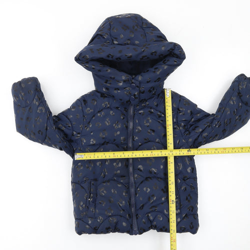 Primark Girls Blue Animal Print Hooded Puffer Jacket 3-4 Years Winter Coat