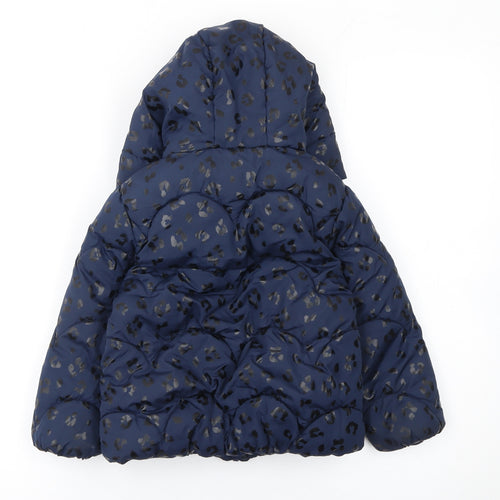 Primark Girls Blue Animal Print Hooded Puffer Jacket 3-4 Years Winter Coat