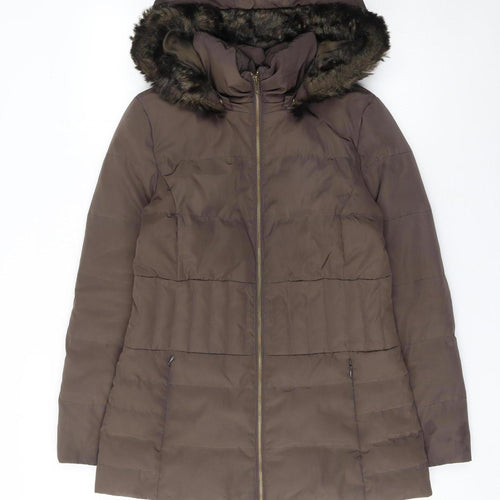 Phase Eight Women’s Brown Hooded Puffer Coat Size 10 Down Filled