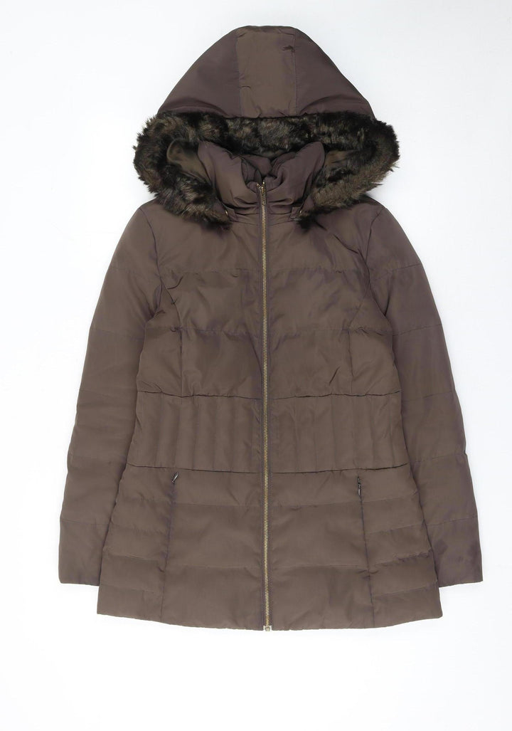 Phase Eight Women’s Brown Hooded Puffer Coat Size 10 Down Filled