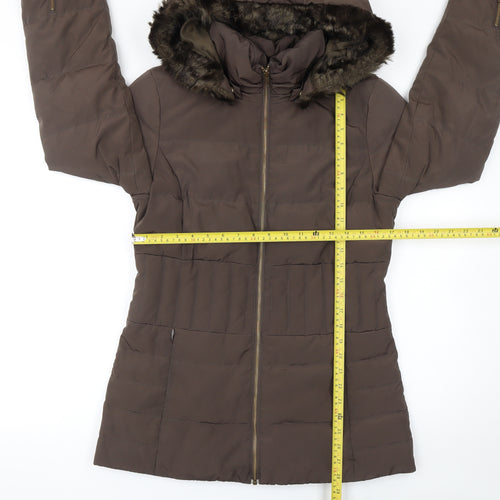Phase Eight Women’s Brown Hooded Puffer Coat Size 10 Down Filled