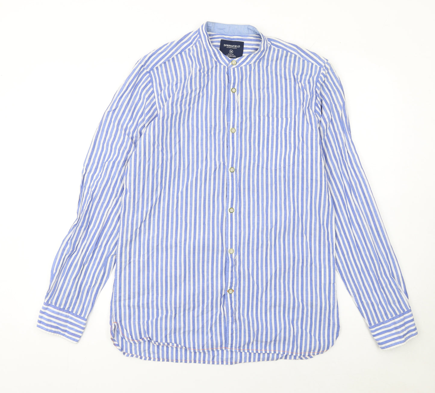 Springfield Men's Blue Striped Linen-Look Button-Up Shirt M
