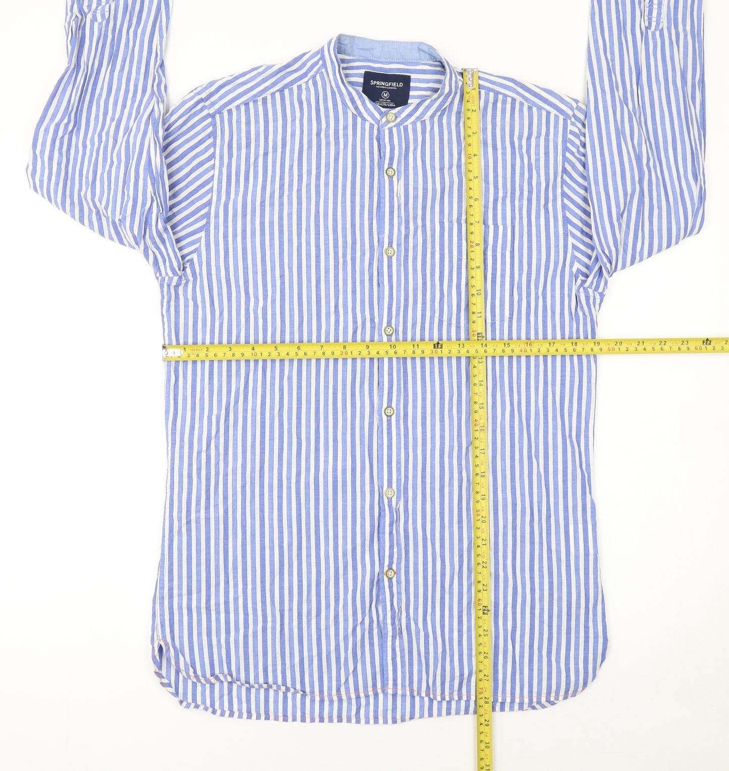 Springfield Men's Blue Striped Linen-Look Button-Up Shirt M