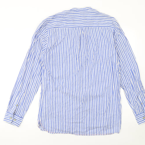 Springfield Men's Blue Striped Linen-Look Button-Up Shirt M