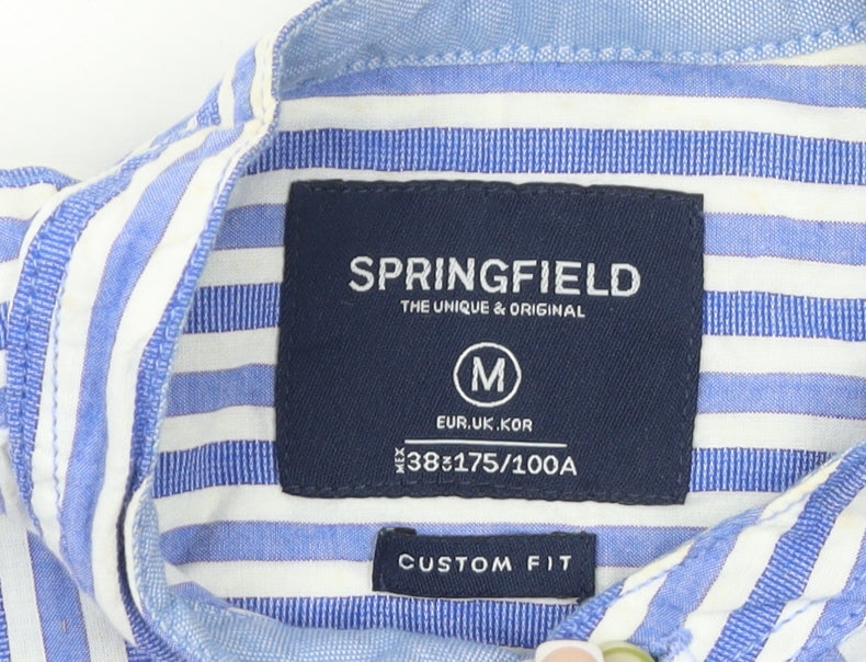 Springfield Men's Blue Striped Linen-Look Button-Up Shirt M