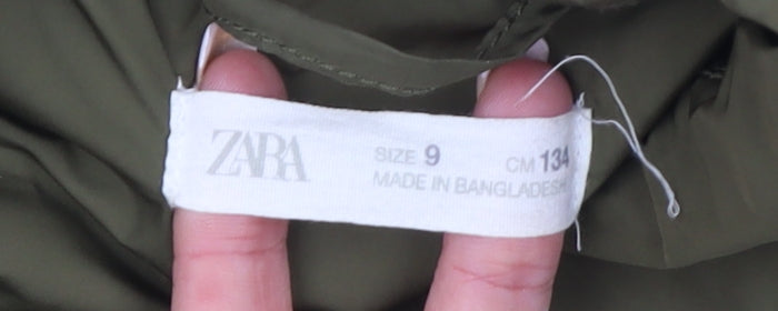 Zara Girls Green Mid-Length Padded Basic Jacket Size 9 Years