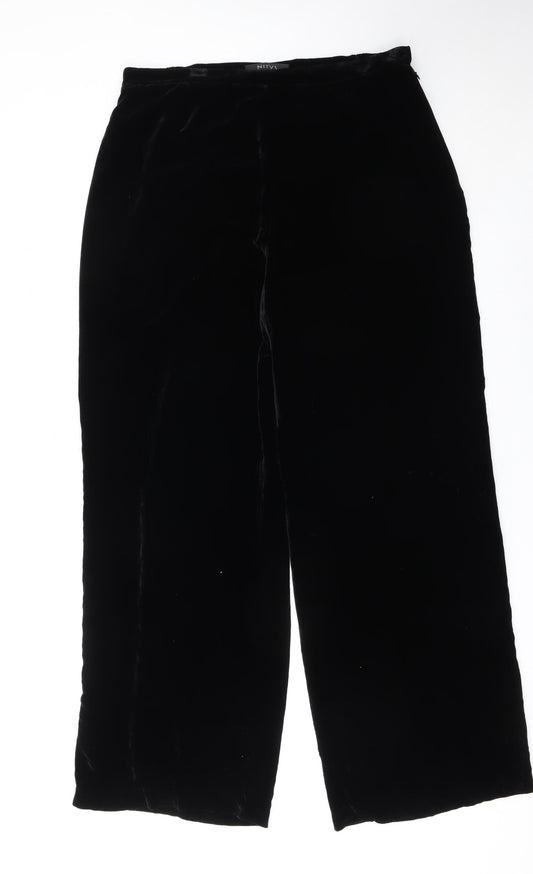 Nitya Womens Black Velvet Wide-Leg Trousers Size 14