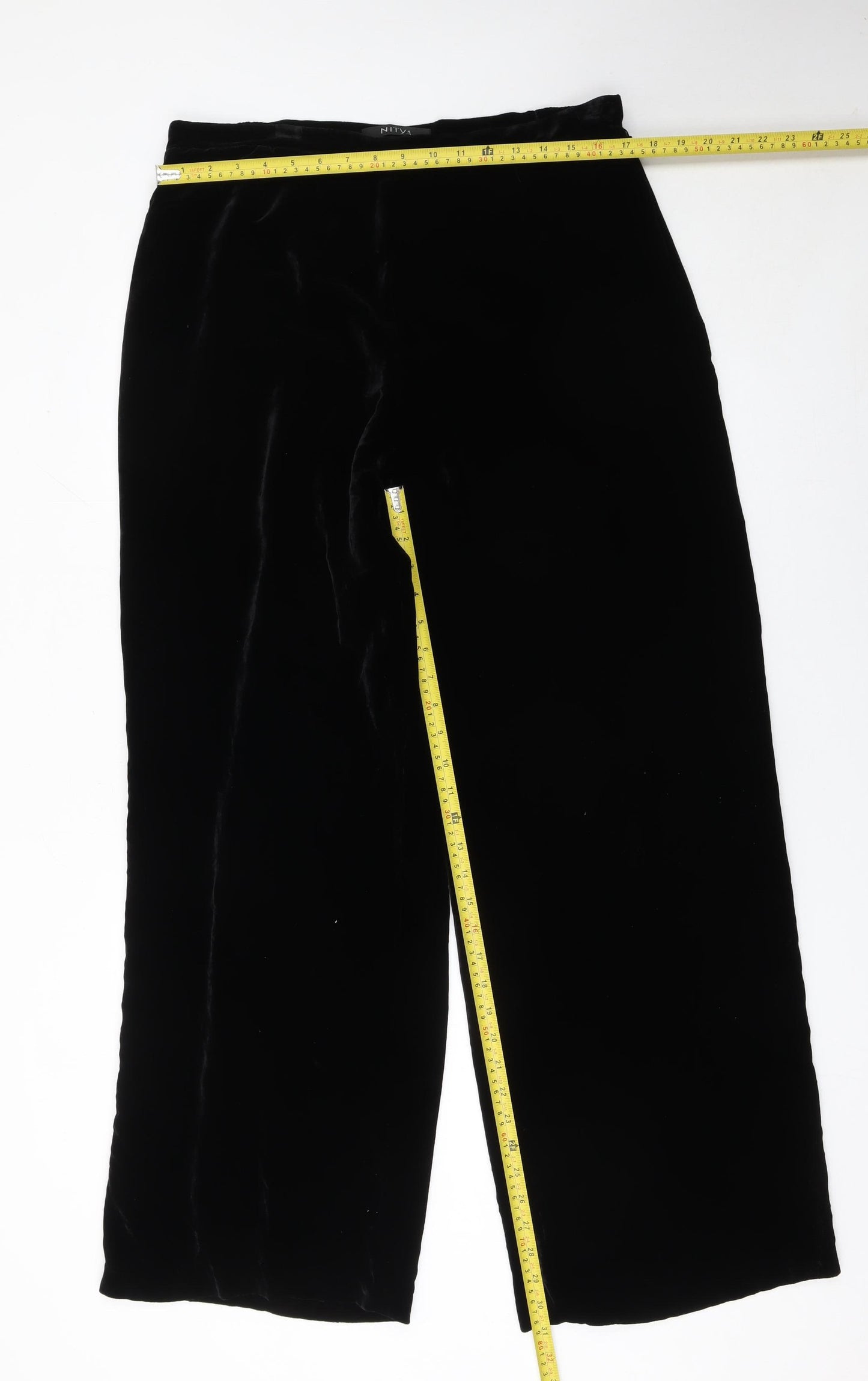 Nitya Womens Black Velvet Wide-Leg Trousers Size 14