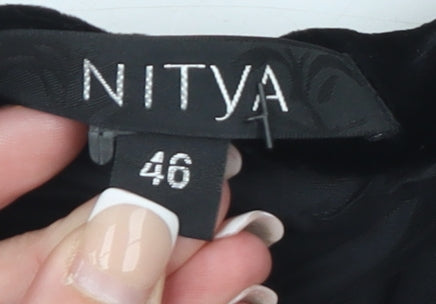 Nitya Womens Black Velvet Wide-Leg Trousers Size 14