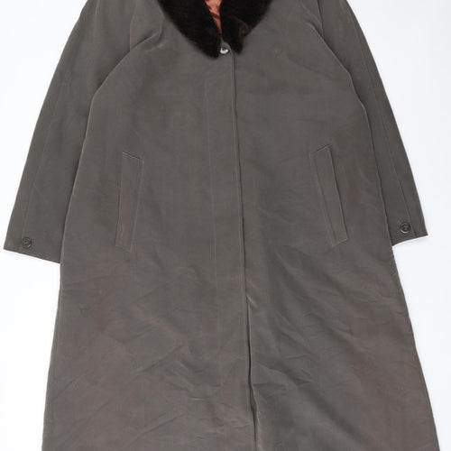 Dannimac Women's Brown Long Overcoat with Faux Fur Collar Size M