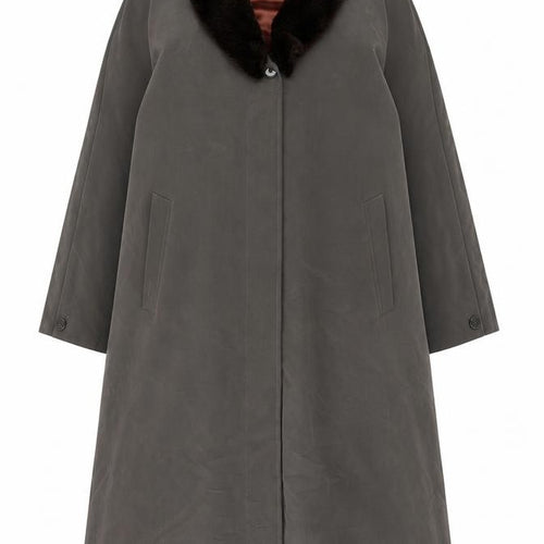 Dannimac Women's Brown Long Overcoat with Faux Fur Collar Size M