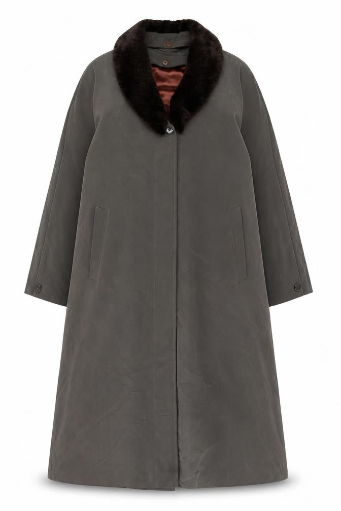 Dannimac Women's Brown Long Overcoat with Faux Fur Collar Size M