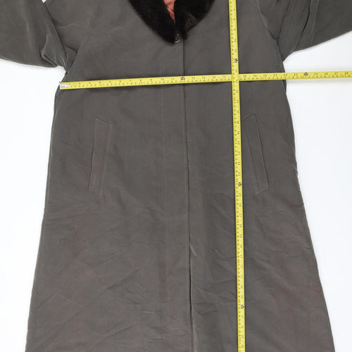 Dannimac Women's Brown Long Overcoat with Faux Fur Collar Size M