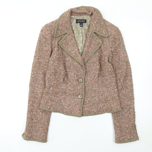 Episode Women Beige Pink Bouclé Wool Blend Single-Breasted Blazer UK 6