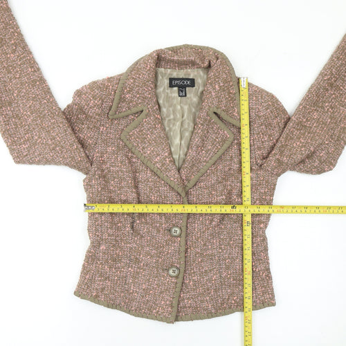 Episode Women Beige Pink Bouclé Wool Blend Single-Breasted Blazer UK 6