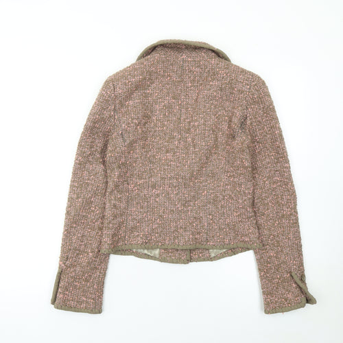 Episode Women Beige Pink Bouclé Wool Blend Single-Breasted Blazer UK 6