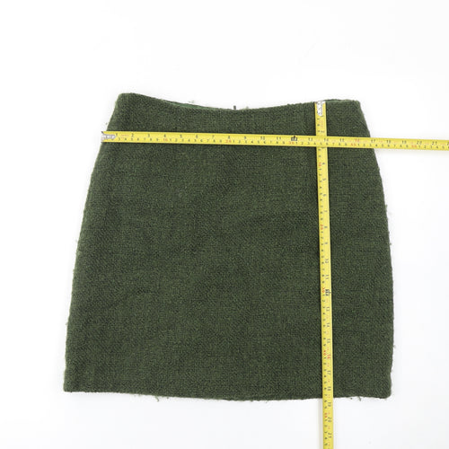 Hobbs Women Green Wool Blend Tweed Pencil Skirt Size 12
